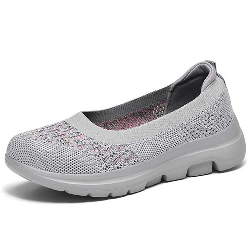 Women's grey flyknit hollow low cut texture slip on shoe sneaker 01